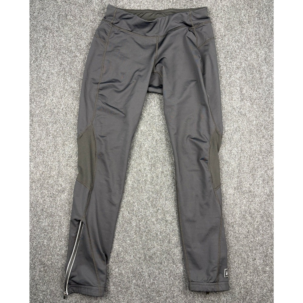 REI Womens S-PET Black Running Leggings Mesh Panels Ankle Zip Back Pocket